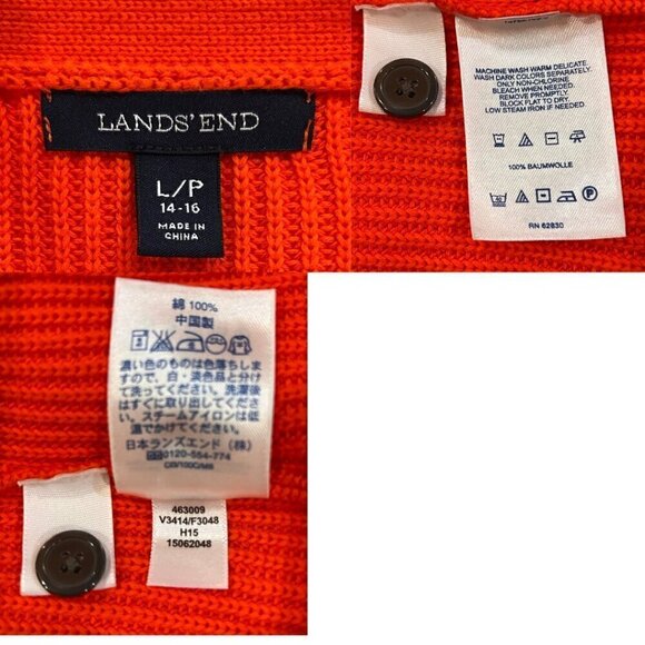 Lands End Cotton Cardigan Sweater Size LP Orange - Picture 3 of 4